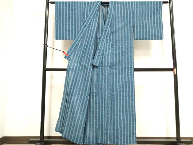 平和屋着物∴夏物　阿波しじら織　浴衣　間道　綿　逸品　DABI3407cd