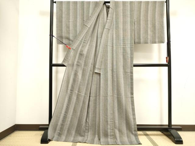 平和屋着物∴夏物　阿波しじら織　浴衣　縞　綿　ロング丈　逸品　DABI3411cd