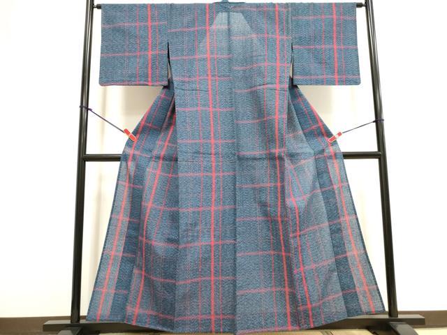 平和屋着物∴夏物　阿波しじら織　浴衣　格子　綿　逸品　DABI3412cd
