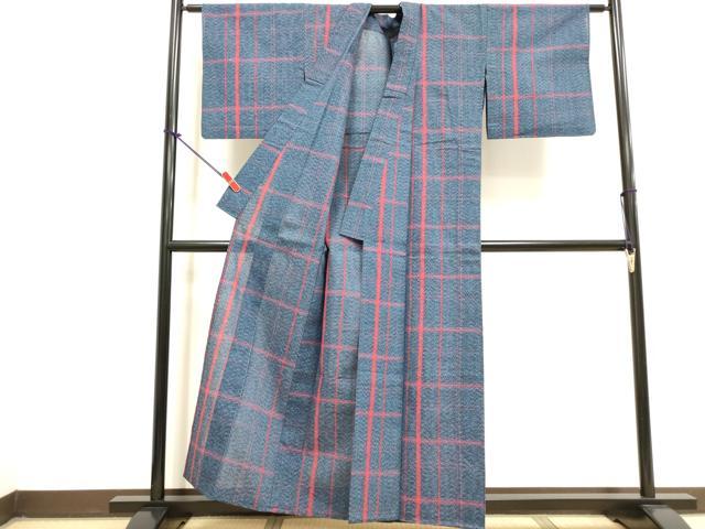 平和屋着物∴夏物　阿波しじら織　浴衣　格子　綿　逸品　DABI3412cd