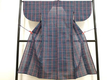 平和屋着物∴夏物　阿波しじら織　浴衣　格子　綿　逸品　DABI3422cd