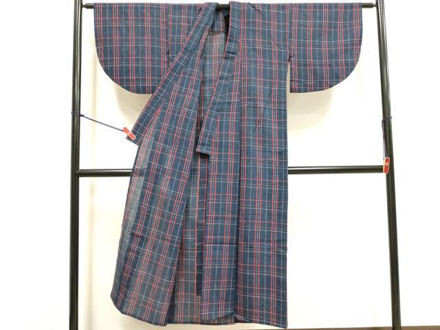 平和屋着物∴夏物　阿波しじら織　浴衣　格子　綿　逸品　DABI3422cd