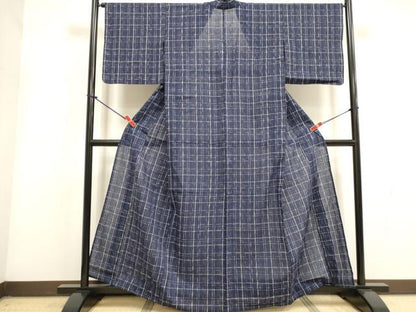 平和屋着物∴夏物　阿波しじら織　浴衣　格子　綿　逸品　DABI3423cd