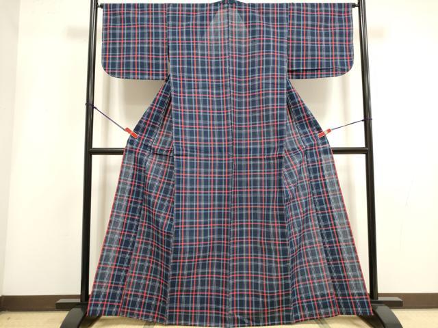 平和屋着物∴夏物　阿波しじら織　浴衣　格子　綿　逸品　DABI3424cd