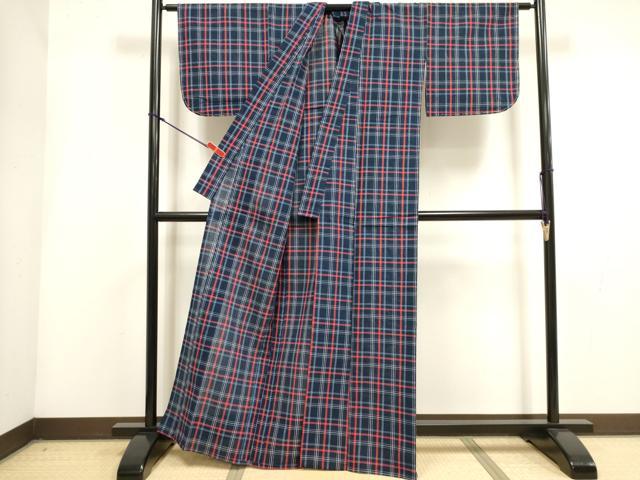 平和屋着物∴夏物　阿波しじら織　浴衣　格子　綿　逸品　DABI3424cd