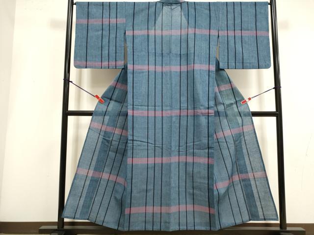 平和屋着物∴夏物　阿波しじら織　浴衣　変わり格子　綿　逸品　DABI3425cd