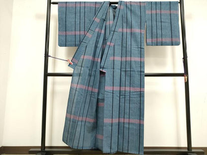 平和屋着物∴夏物　阿波しじら織　浴衣　変わり格子　綿　逸品　DABI3425cd