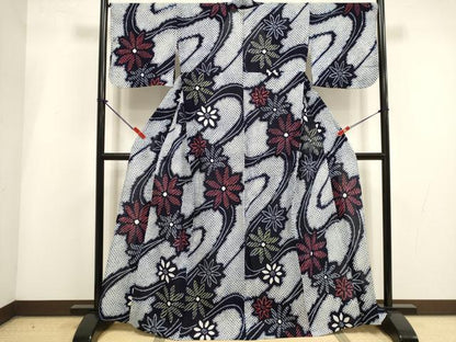 平和屋着物∴夏物　浴衣　有松鳴海絞り　流水花文　綿　逸品　DABI3429cd