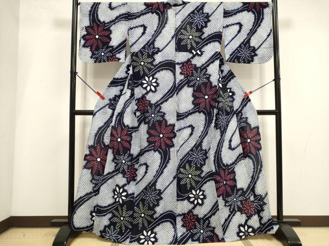 平和屋着物∴夏物　浴衣　有松鳴海絞り　流水花文　綿　逸品　DABI3429cd