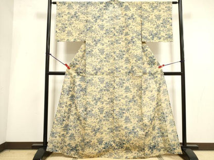 平和屋着物∴夏物　綿紅梅　浴衣　手縫い　流水籬花文　逸品　DABI3431cd