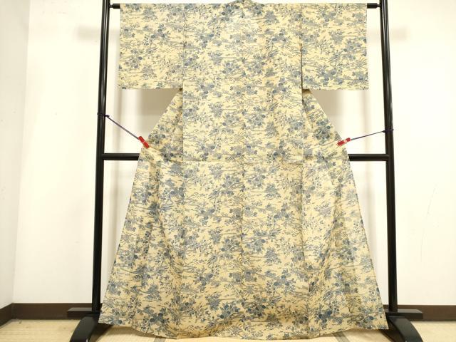 平和屋着物∴夏物　綿紅梅　浴衣　手縫い　流水籬花文　逸品　DABI3431cd
