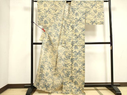 平和屋着物∴夏物　綿紅梅　浴衣　手縫い　流水籬花文　逸品　DABI3431cd