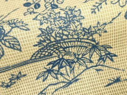 平和屋着物∴夏物　綿紅梅　浴衣　手縫い　流水籬花文　逸品　DABI3431cd