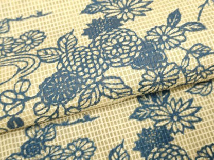 平和屋着物∴夏物　綿紅梅　浴衣　手縫い　流水籬花文　逸品　DABI3431cd