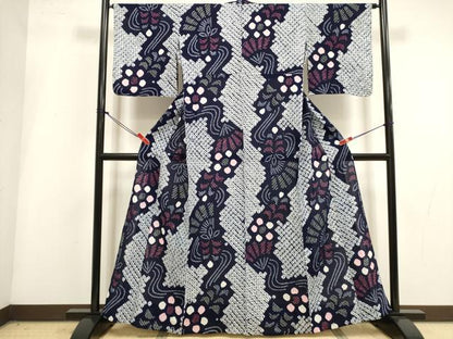 平和屋着物∴夏物　浴衣　有松鳴海絞り　流水扇面花文　綿　逸品　DABI3432cd