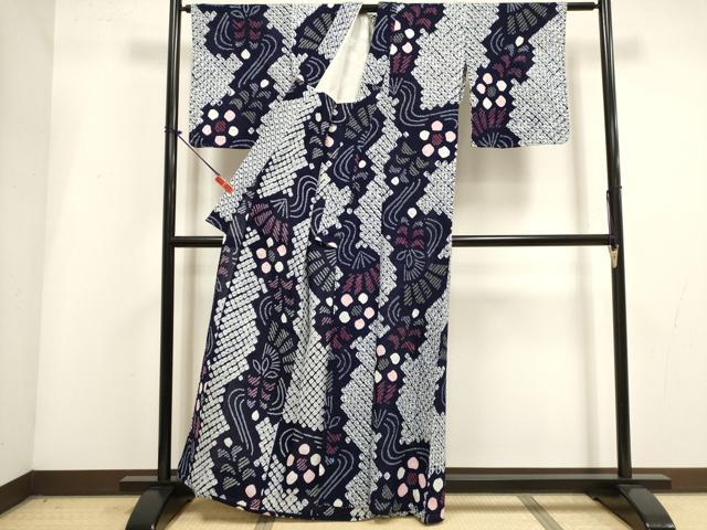 平和屋着物∴夏物　浴衣　有松鳴海絞り　流水扇面花文　綿　逸品　DABI3432cd