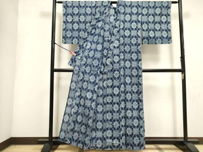 平和屋着物∴夏物　綿紅梅　浴衣　注染　手縫い　舞花文　綿　逸品　DABI3434cd