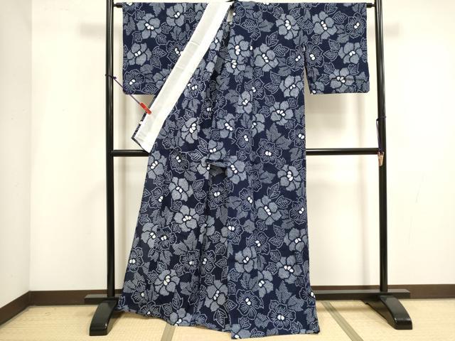 平和屋着物∴夏物　浴衣　有松鳴海絞り　草花文　綿　逸品　DABI3439cd