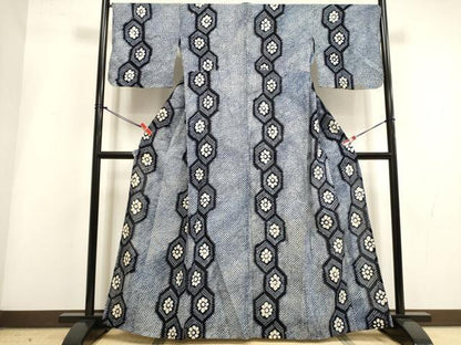 平和屋着物∴夏物　浴衣　有松鳴海絞り　亀甲花文　綿　逸品　DABI3444cd