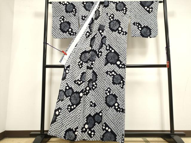 平和屋着物∴夏物　浴衣　有松鳴海絞り　丸文　綿　逸品　DABI3445cd