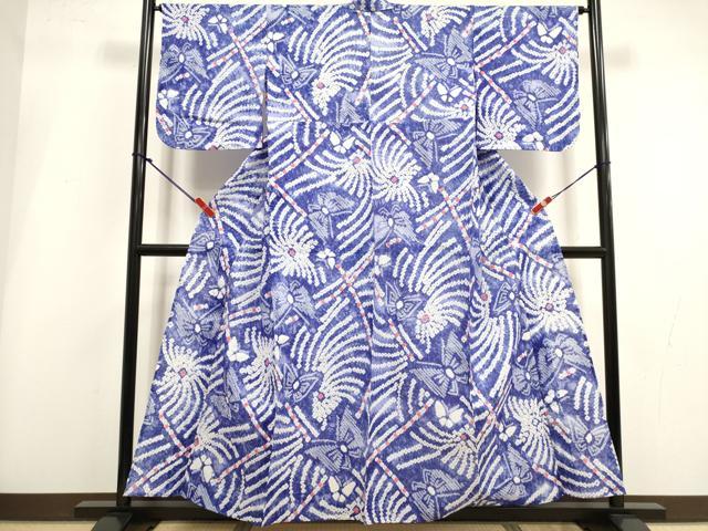 平和屋着物∴夏物　浴衣　有松鳴海絞り　花蝶文　綿　逸品　DABI3446cd