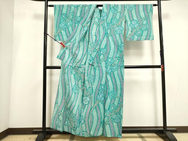 平和屋着物∴夏物　浴衣　有松鳴海絞り　枝花文　綿　逸品　DABI3447cd
