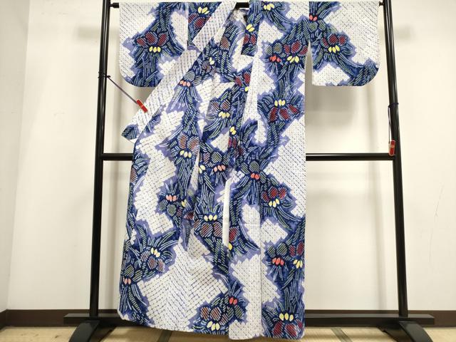 平和屋着物∴夏物　浴衣　有松鳴海絞り　草花文　綿　逸品　DABI3448cd