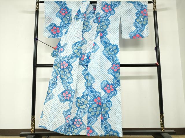 平和屋着物∴夏物　浴衣　有松鳴海絞り　流水花文　綿　逸品　DABI3454cd