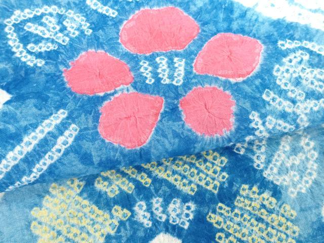平和屋着物∴夏物　浴衣　有松鳴海絞り　流水花文　綿　逸品　DABI3454cd