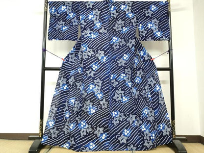平和屋着物∴夏物　浴衣　有松鳴海絞り　草花文　綿　逸品　DABI3460cd