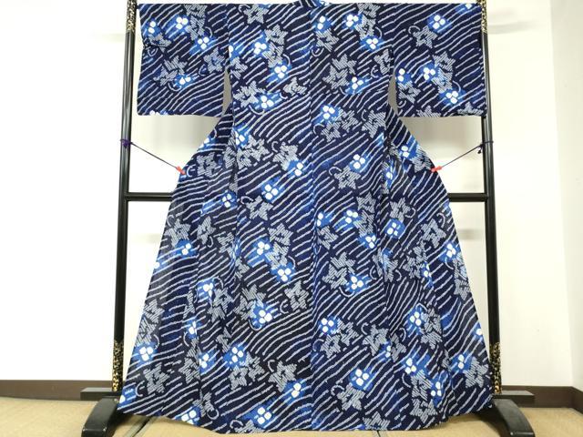 平和屋着物∴夏物　浴衣　有松鳴海絞り　草花文　綿　逸品　DABI3460cd