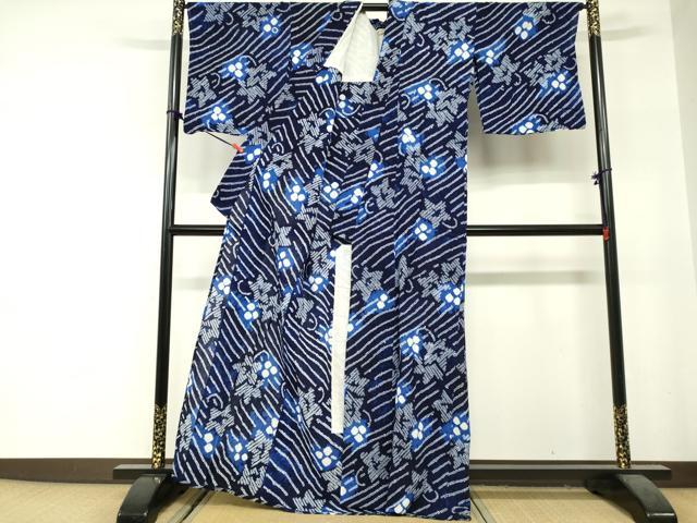 平和屋着物∴夏物　浴衣　有松鳴海絞り　草花文　綿　逸品　DABI3460cd