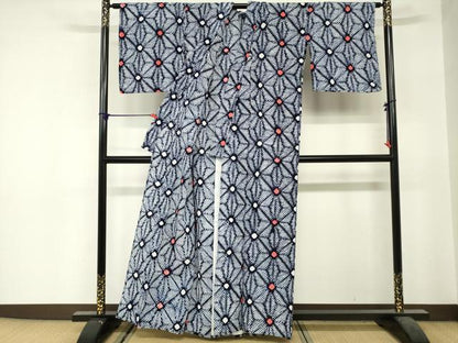 平和屋着物∴夏物　浴衣　有松鳴海絞り　麻の葉文様　綿　逸品　DABI3461cd