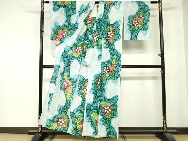 平和屋着物∴夏物　浴衣　有松鳴海絞り　草花文　綿　逸品　DABI3478cd