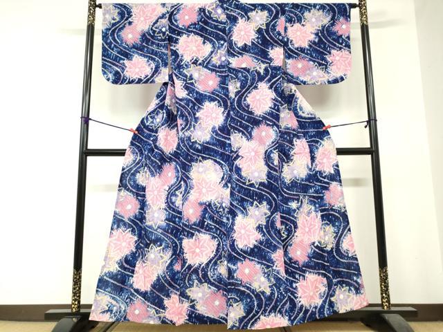 平和屋着物∴夏物　浴衣　有松鳴海絞り　流水花文　綿　逸品　DABI3483cd