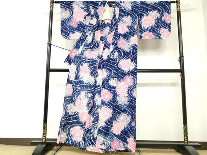平和屋着物∴夏物　浴衣　有松鳴海絞り　流水花文　綿　逸品　DABI3483cd