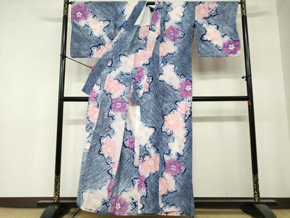 平和屋着物∴夏物　浴衣　有松鳴海絞り　花繋ぎ　綿　逸品　DABI3484cd