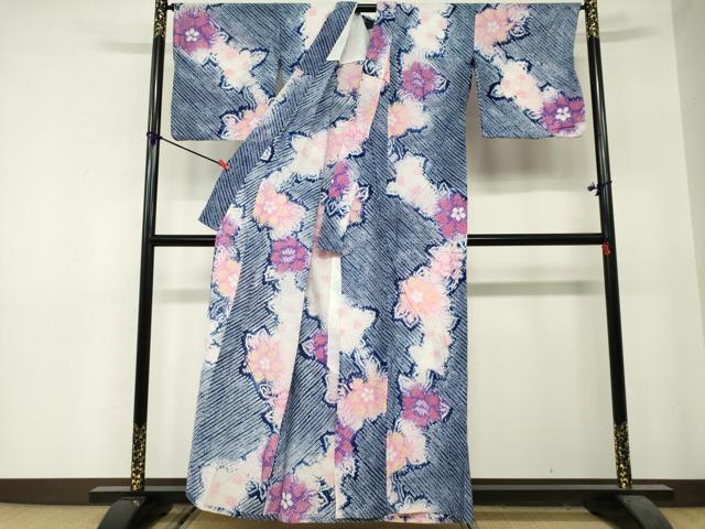 平和屋着物∴夏物　浴衣　有松鳴海絞り　花繋ぎ　綿　逸品　DABI3484cd