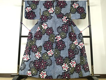 平和屋着物∴夏物　浴衣　有松鳴海絞り　花繋ぎ　綿　逸品　DABI3489cd