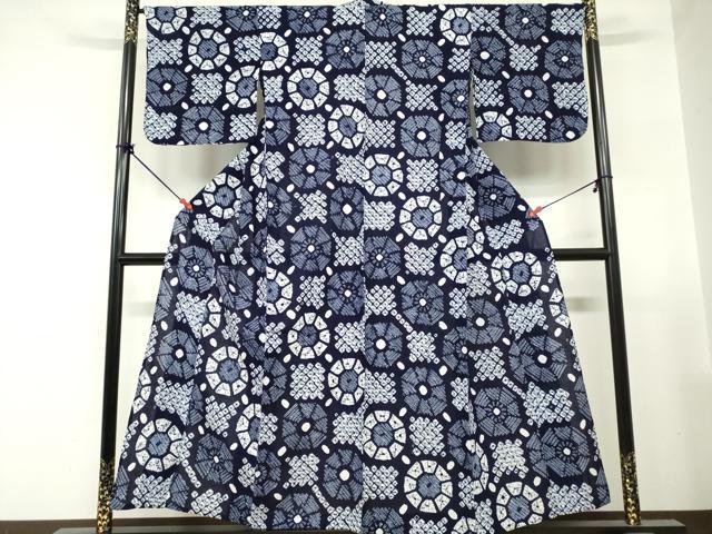 平和屋着物∴夏物　浴衣　有松鳴海絞り　舞花文　綿　逸品　DABI3493cd