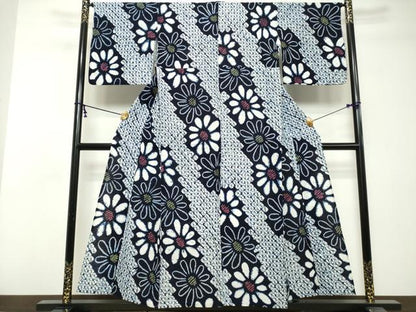 平和屋着物∴夏物　浴衣　有松鳴海絞り　花繋ぎ　綿　逸品　DABI3500cd