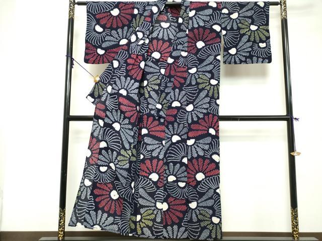 平和屋着物∴夏物　浴衣　有松鳴海絞り　舞花文　綿　逸品　DABI3508cd