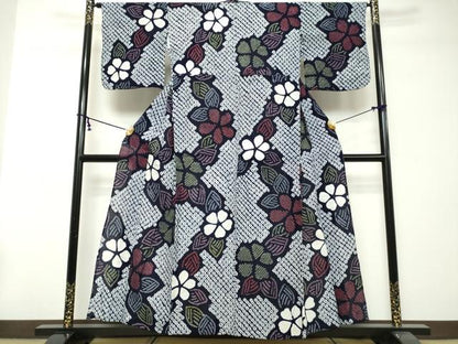 平和屋着物∴夏物　浴衣　有松鳴海絞り　草花文　綿　逸品　DABI3511cd