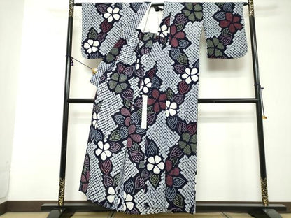 平和屋着物∴夏物　浴衣　有松鳴海絞り　草花文　綿　逸品　DABI3511cd