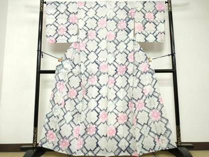 平和屋着物∴夏物　浴衣　有松鳴海絞り　幾何学花文　綿　逸品　DABI3513cd