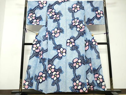 平和屋着物∴夏物　浴衣　有松鳴海絞り　枝花文　綿　逸品　DABI3516cd