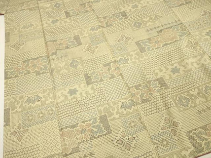 平和屋着物■上質な紬　横段花文　正絹　逸品　DABI3521ya