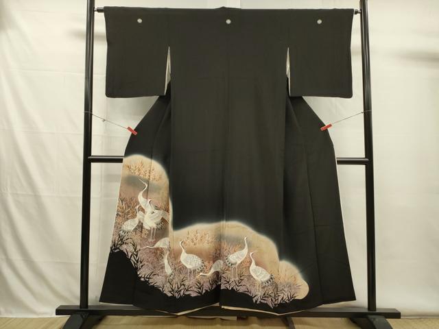 平和屋着物■豪華黒留袖　群鶴文　暈し染め　金彩　正絹　逸品　DABI3528ya