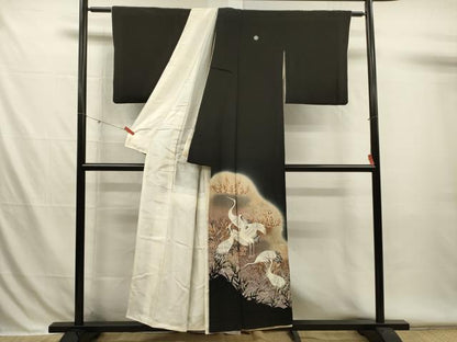 平和屋着物■豪華黒留袖　群鶴文　暈し染め　金彩　正絹　逸品　DABI3528ya