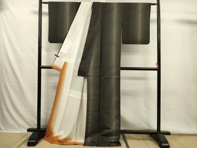平和屋着物■本場縞大島紬　間道　正絹　逸品　DABI3532ya